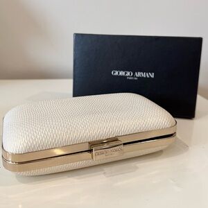 New Authentic Giorgio Armani Cream with Gold Designer Clutch